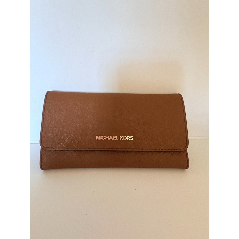 Michael Kors Jet Set Leather Trifold Wallet for Wmn  - Brown - Missing Snap $298